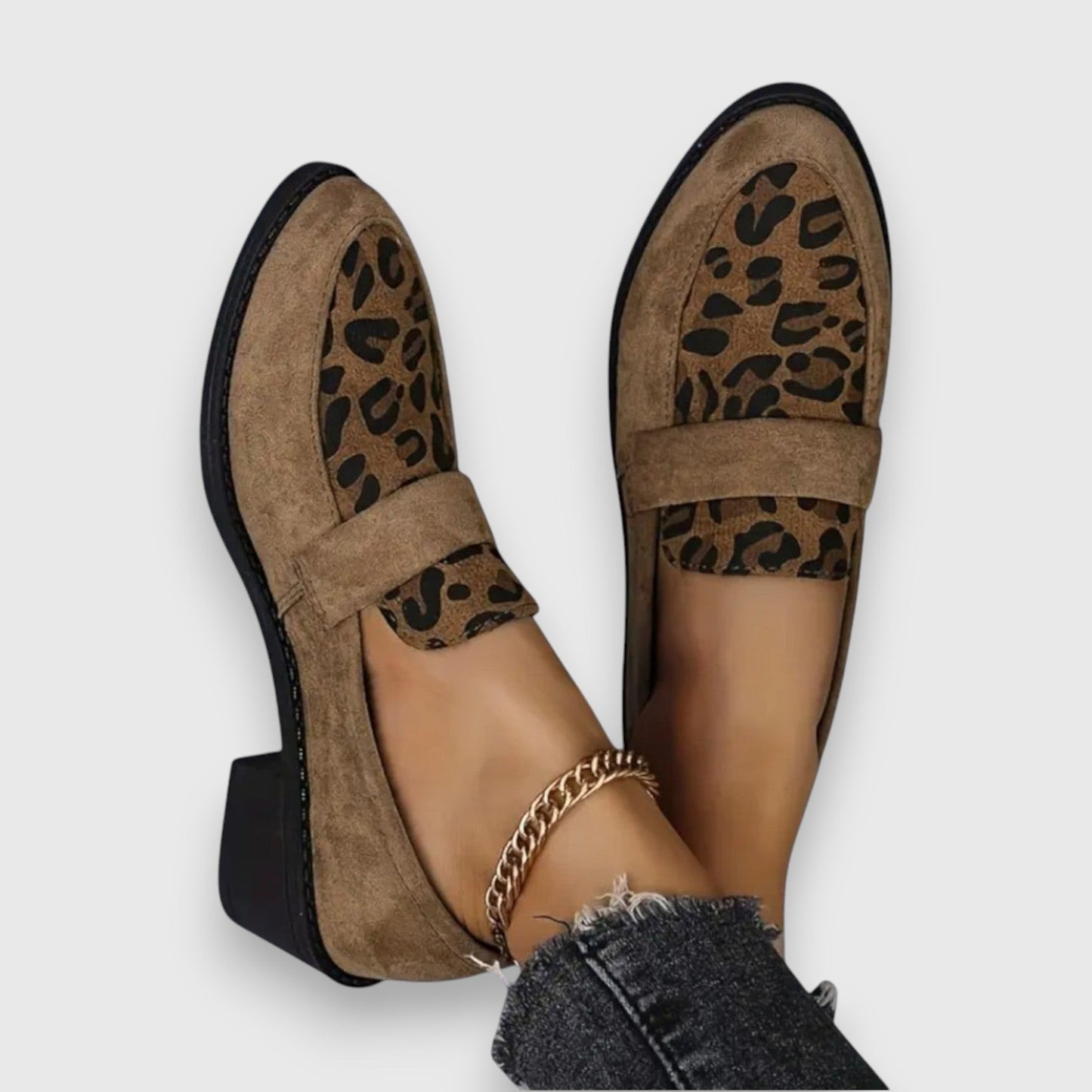 Brina | Damen comfortable Slip-On Loafer mit Leo Muster vorn