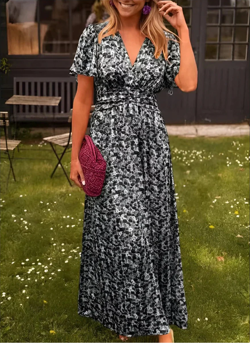 Yvonne | Damen Maxikleid mit floralem Print und taillierter Form