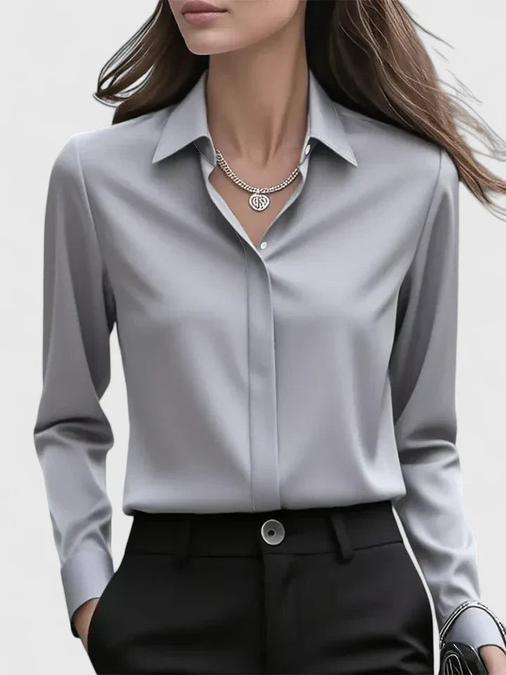Katharina | Women's satin blouse with button placket and collar