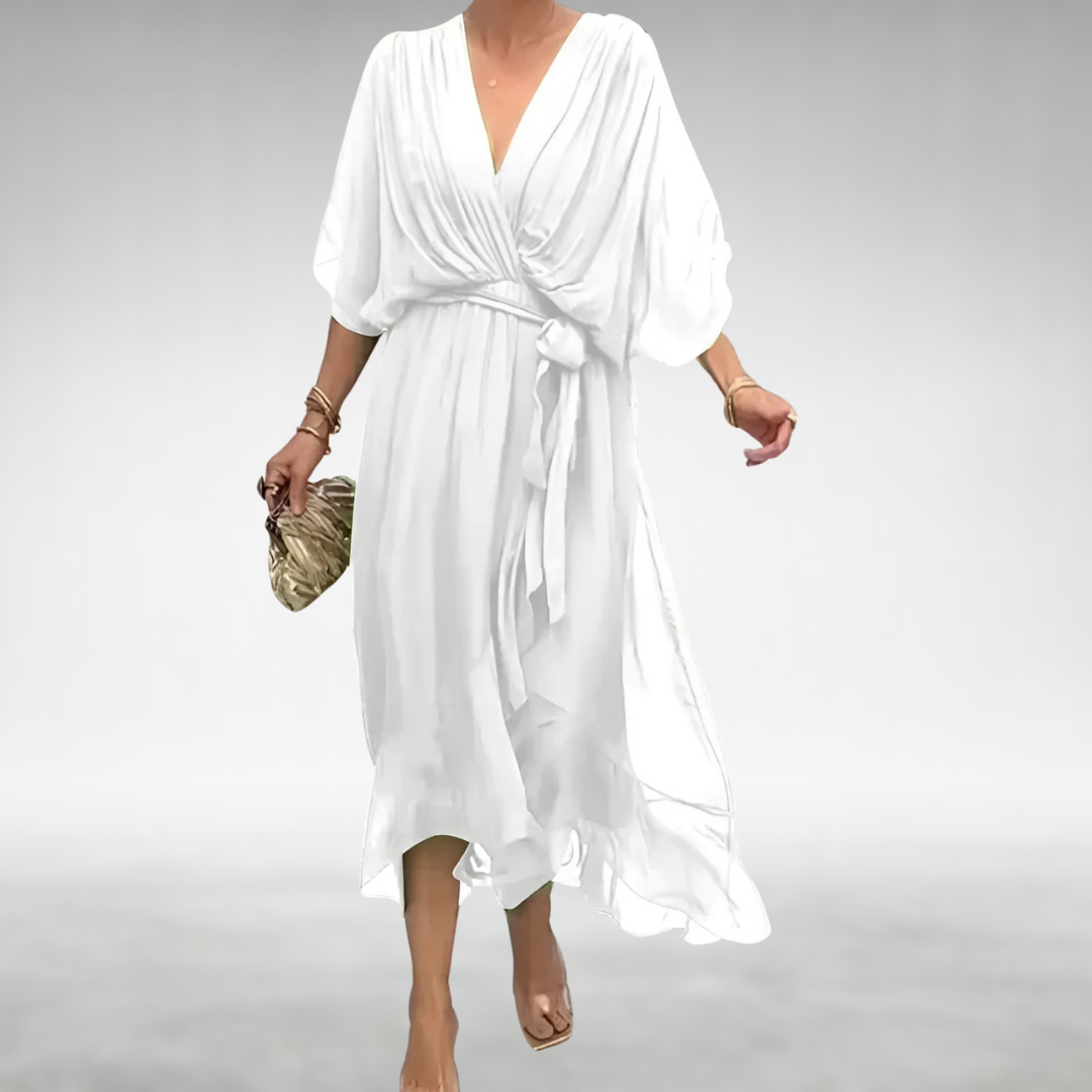 Delara | Elegantes Chiffon-Maxikleid für Damen mit V-Ausschnitt