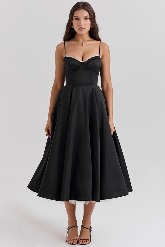 Anthe | Elegantes Damen-Midikleid mit A-Linie | Schmalen Trägern
