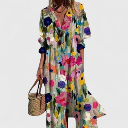 Theresa | Vestito midi da donna con motivo floreale e abbottonatura