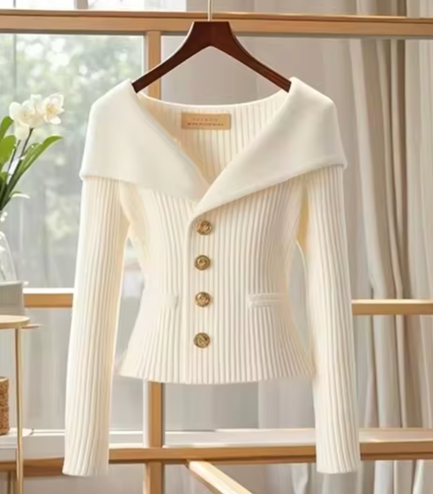 Katharina | Kurze Strickjacke mit Goldknöpfen