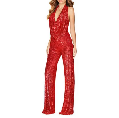 Hanna | Modern women's sequin jumpsuit with halter neck