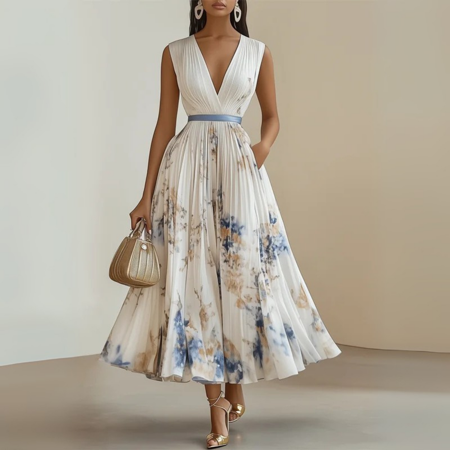 Jamira | Damen Maxikleid mit V Ausschnitt und fließendem Schnitt