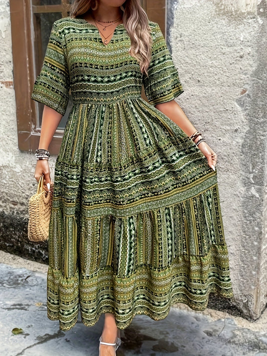 Marlena | Women's Boho Midi Dress with Print Pattern
