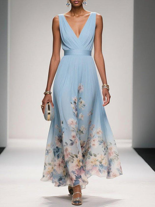 Emira | Damen Maxikleid mit floralem Muster und ärmellosem Design