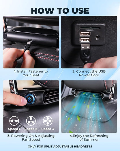 Zenvico | Autoventilator mit USB-Anschluss und Kopfstützenhalterung