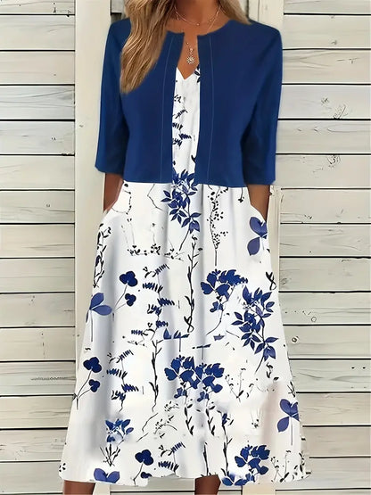 Frieda | Women's Elegant Floral Dress Set with Short Top