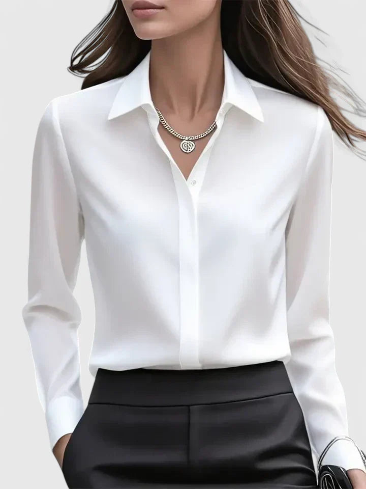 Katharina | Women's satin blouse with button placket and collar