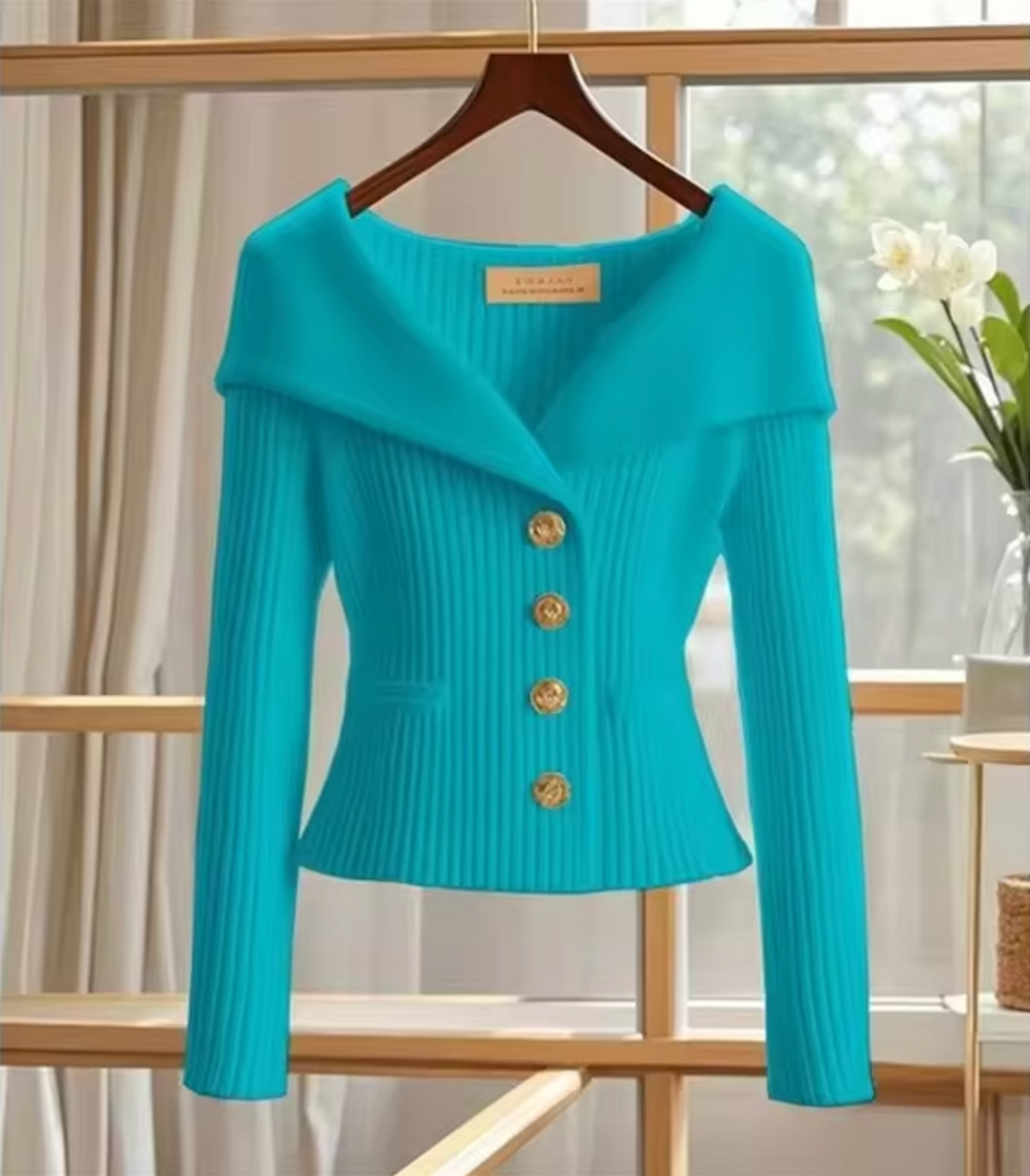 Katharina | Kurze Strickjacke mit Goldknöpfen