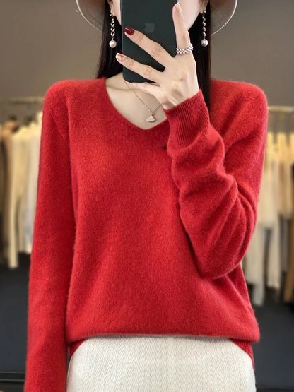 Jamila | Damen Cashmere Pullover mit elegantem V-Ausschnitt