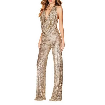 Hanna | Modern women's sequin jumpsuit with halter neck