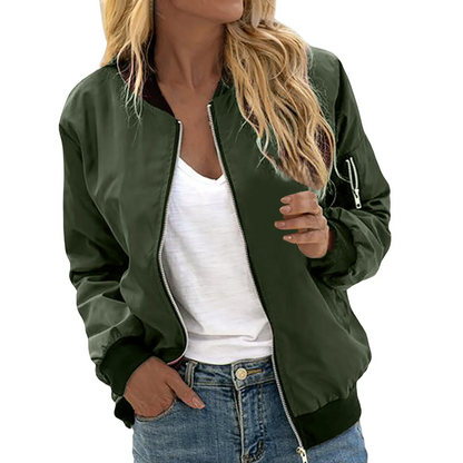 Claudia | Damen klassische lässige Bomberjacke mit Reißverschluss