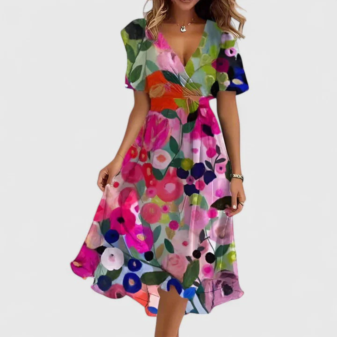 Bianca | Vestito midi da donna con motivo floreale e scollo a V