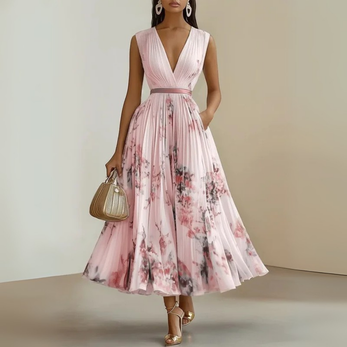 Jamira | Damen Maxikleid mit V Ausschnitt und fließendem Schnitt