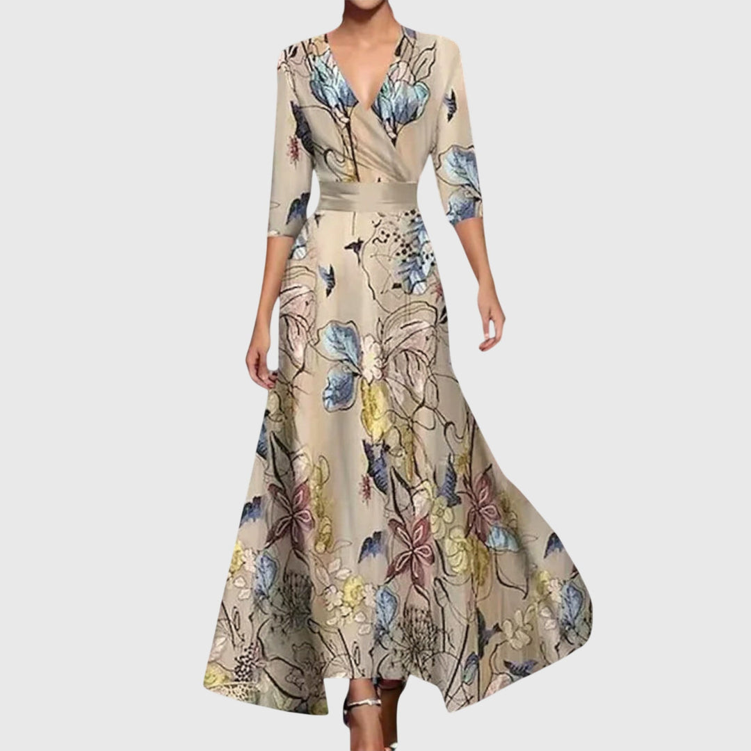 Estella | Elegant women's maxi dress with V-neck | short sleeves