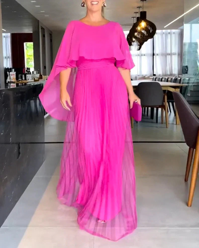 Rosalba | Damen-Maxikleid mit plissiertem Rock und Cape-Ärmeln