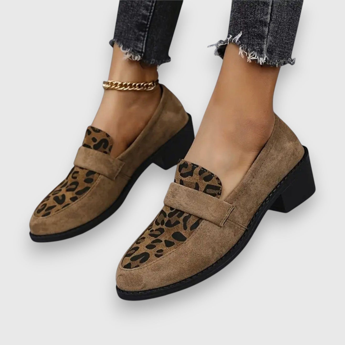 Brina | Damen comfortable Slip-On Loafer mit Leo Muster vorn