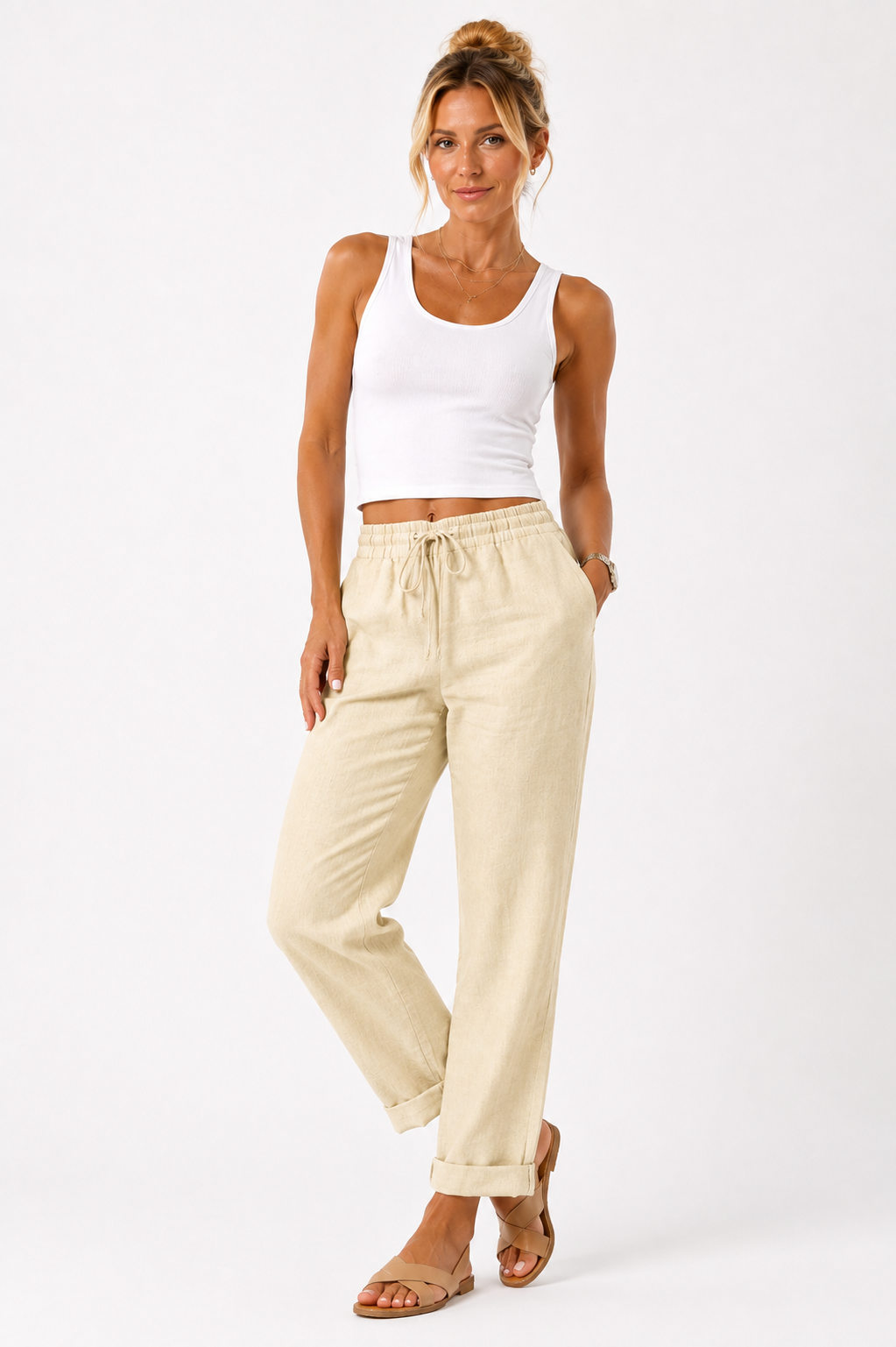 Polina | Women's trousers with elasticated waistband and drawstring | Relaxed fit