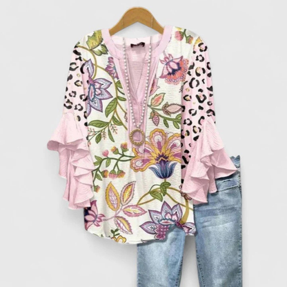Nadine | Women's top with floral pattern and ruffled sleeves