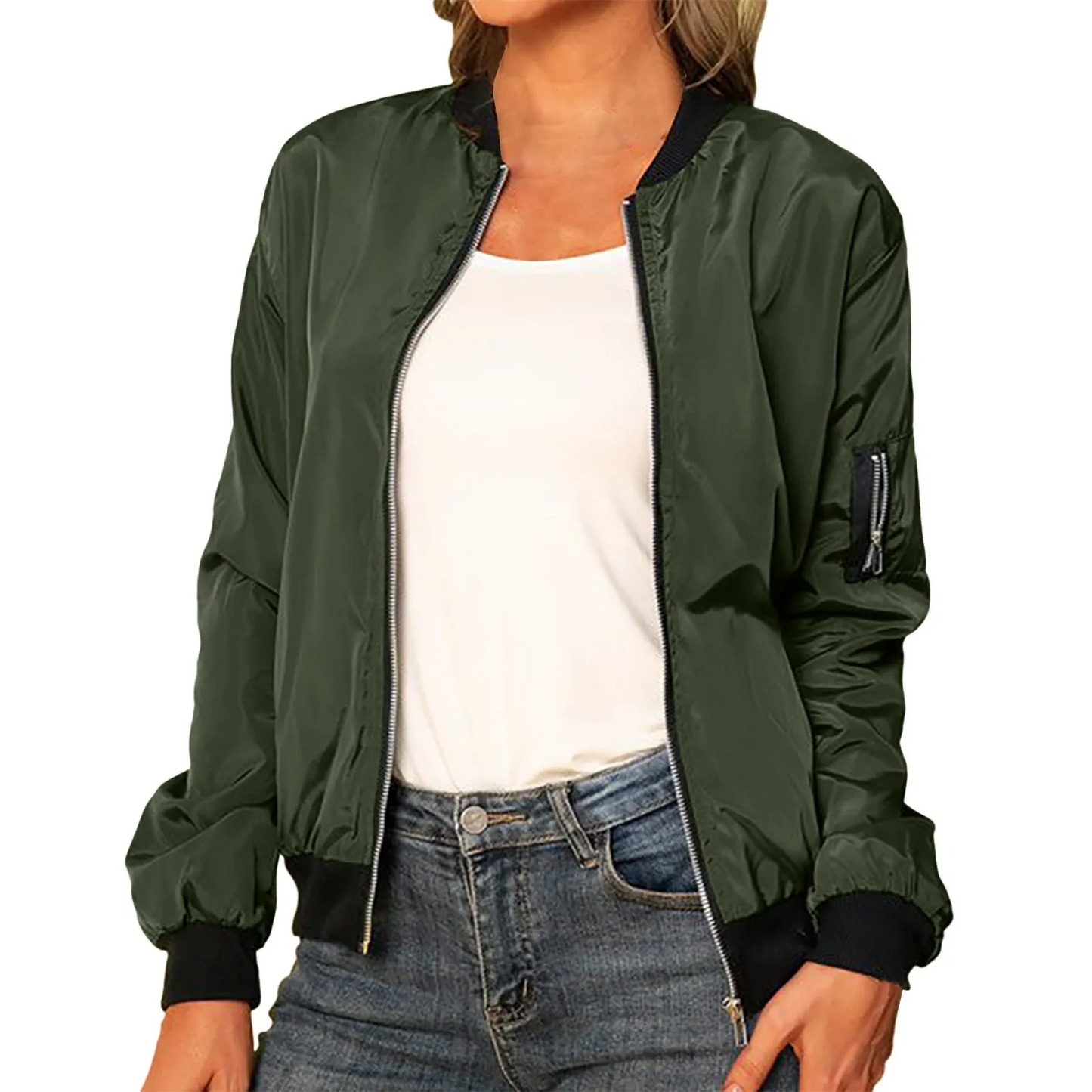 Claudia | Damen klassische lässige Bomberjacke mit Reißverschluss