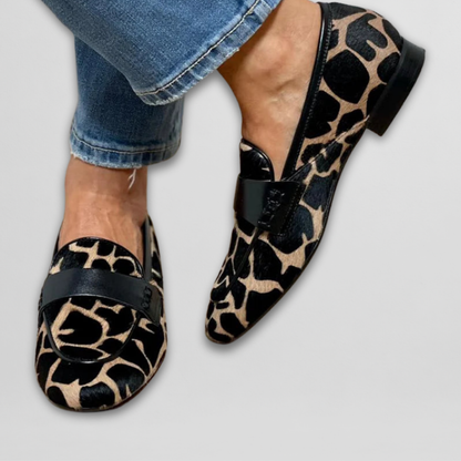 Petra | Damen Mokassins mit Animalprint und flacher Sohle