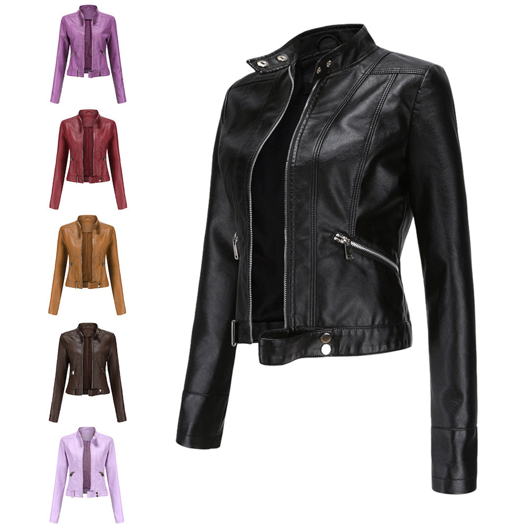 Theresa | Damen Lederjacke mit Stehkragen und Reißverschluss