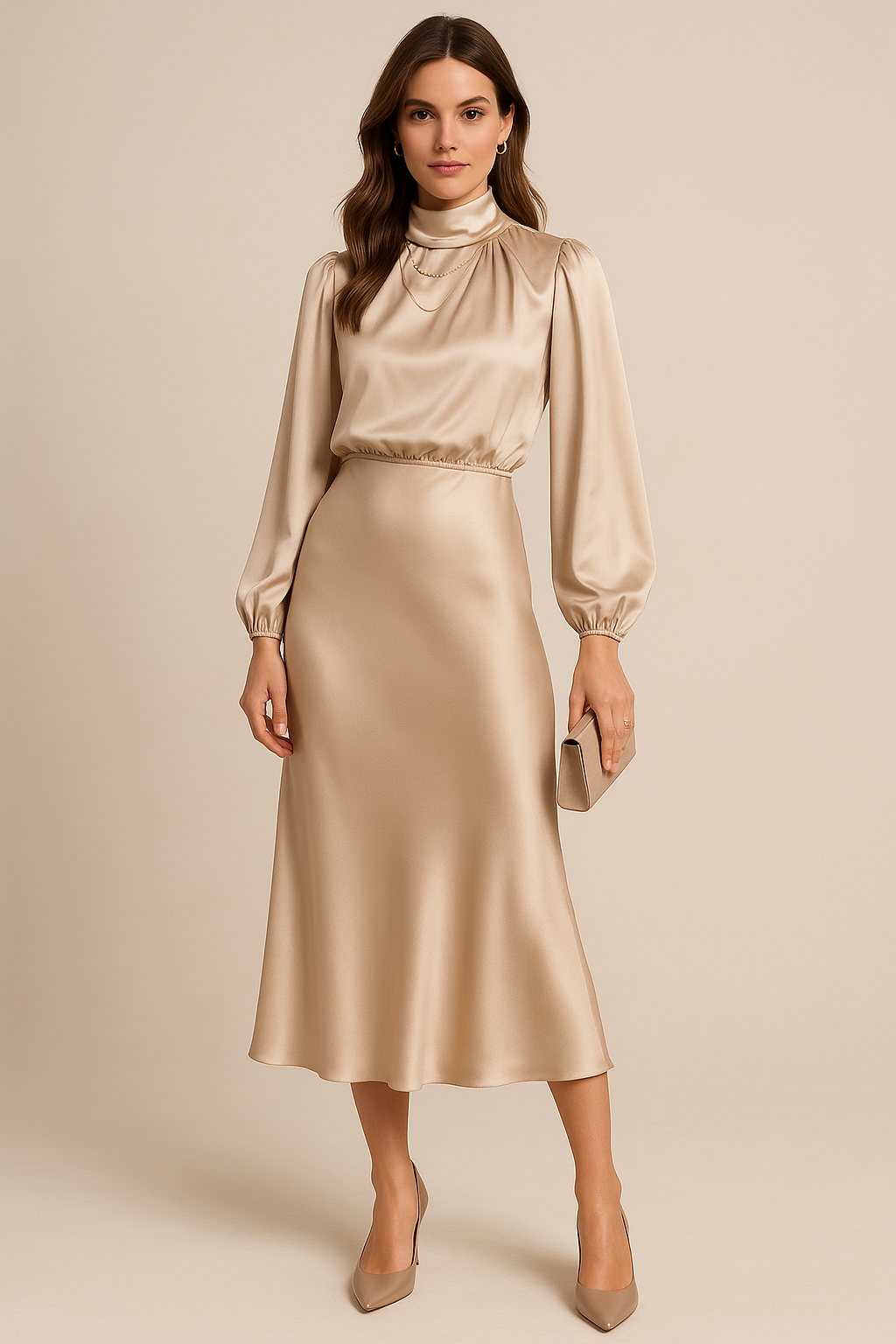 Solveig | Elegantes Satin Midikleid für Damen