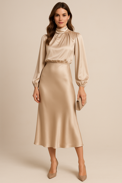 Solveig | Elegantes Satin Midikleid für Damen