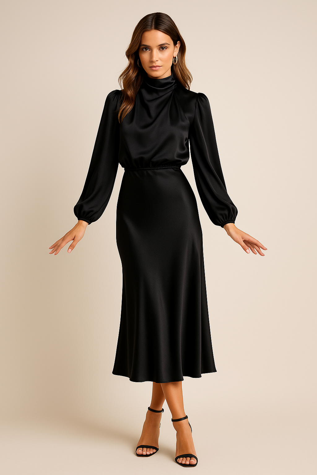 Solveig | Elegantes Satin Midikleid für Damen