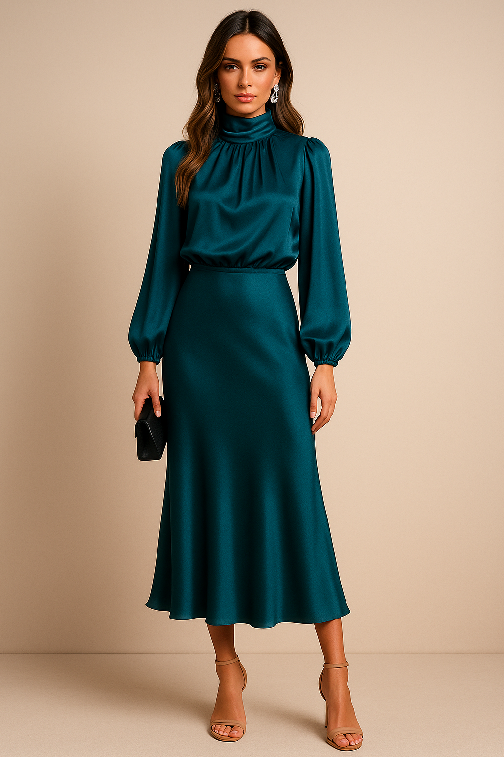 Solveig | Elegantes Satin Midikleid für Damen