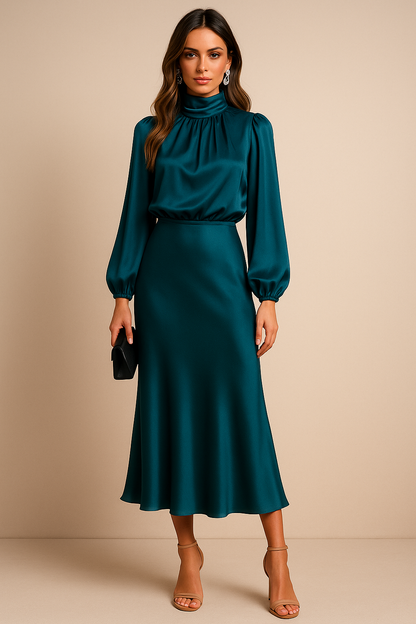 Solveig | Elegantes Satin Midikleid für Damen
