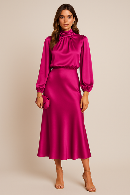 Solveig | Elegantes Satin Midikleid für Damen