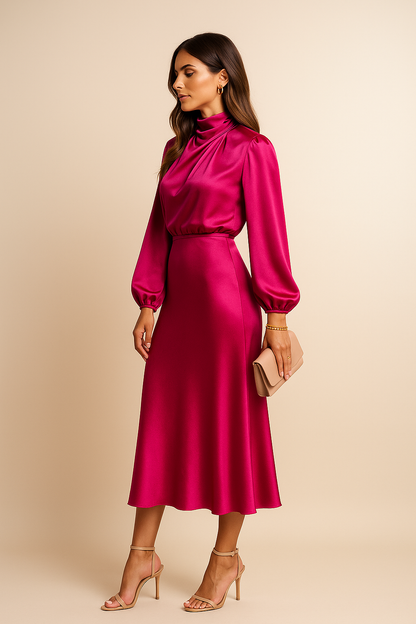 Solveig | Elegantes Satin Midikleid für Damen
