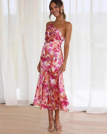 Galira | Women's maxi dress with an asymmetrical cut and floral pattern