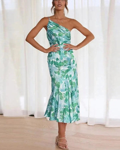 Galira | Women's maxi dress with an asymmetrical cut and floral pattern