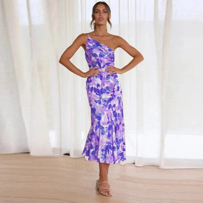 Galira | Women's maxi dress with an asymmetrical cut and floral pattern