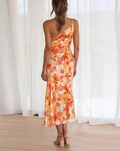 Galira | Women's maxi dress with an asymmetrical cut and floral pattern