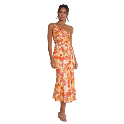 Galira | Women's maxi dress with an asymmetrical cut and floral pattern