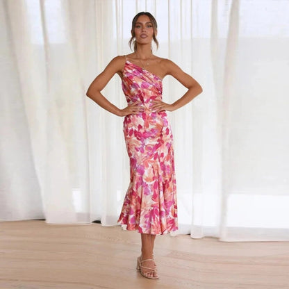 Galira | Women's maxi dress with an asymmetrical cut and floral pattern
