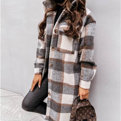 Vanessa | Damen langer karierter Mantel für den Herbst