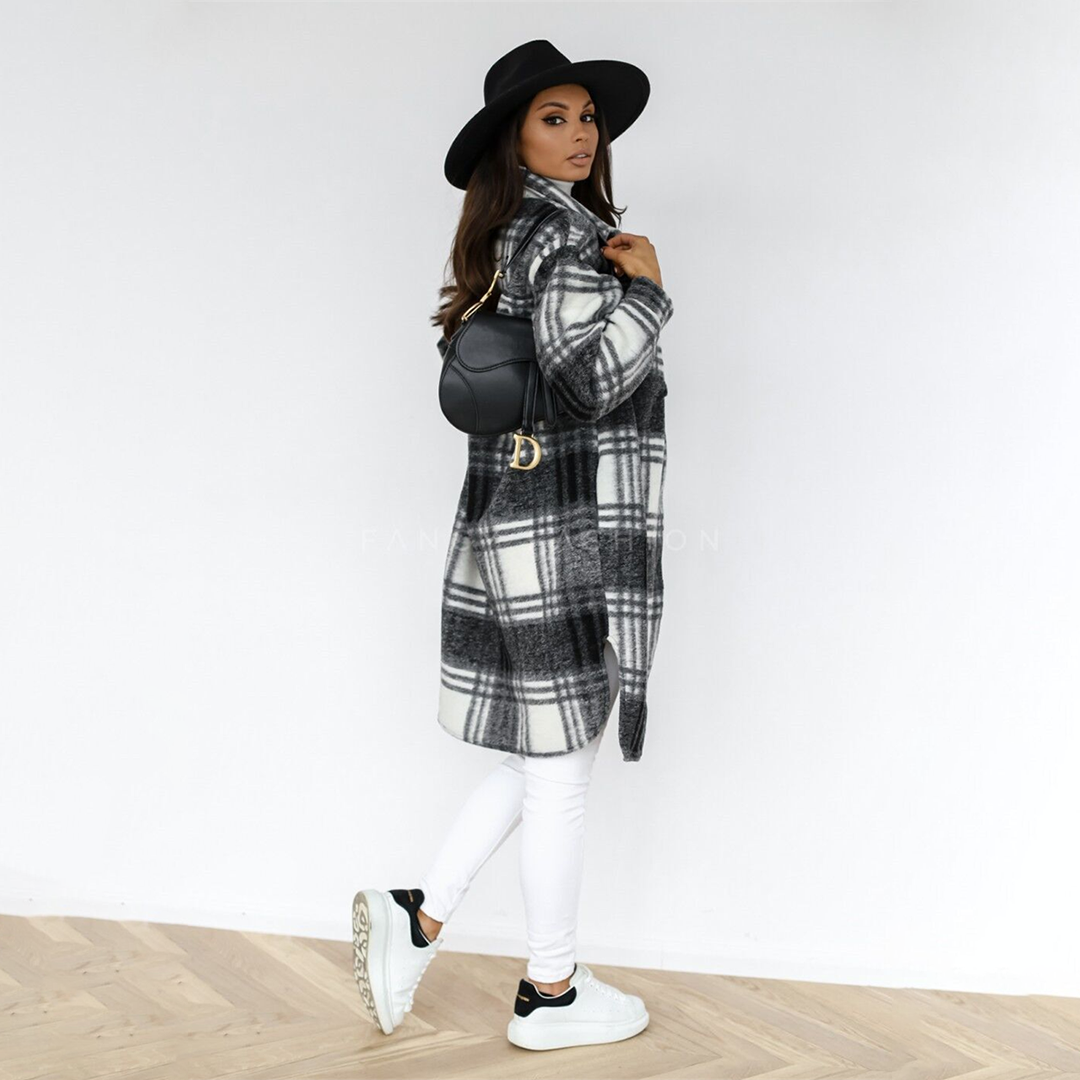 Vanessa | Damen langer karierter Mantel für den Herbst