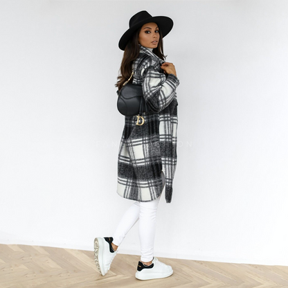 Vanessa | Damen langer karierter Mantel für den Herbst