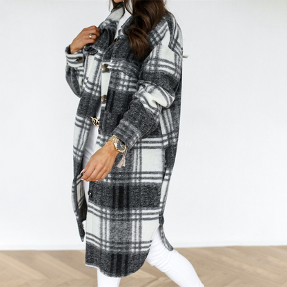 Vanessa | Damen langer karierter Mantel für den Herbst