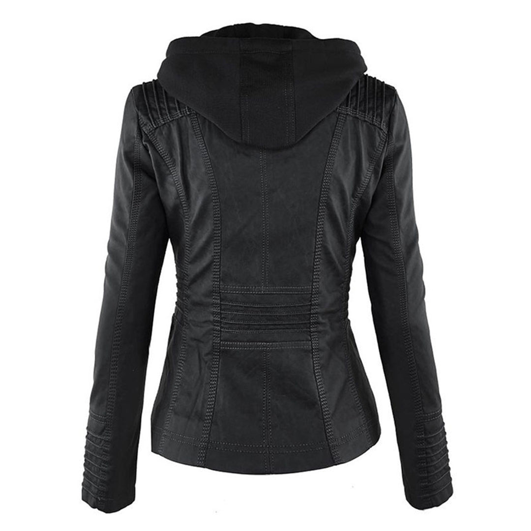 Freya | Giacca in pelle resistente alle intemperie da donna con cappuccio | Tasche