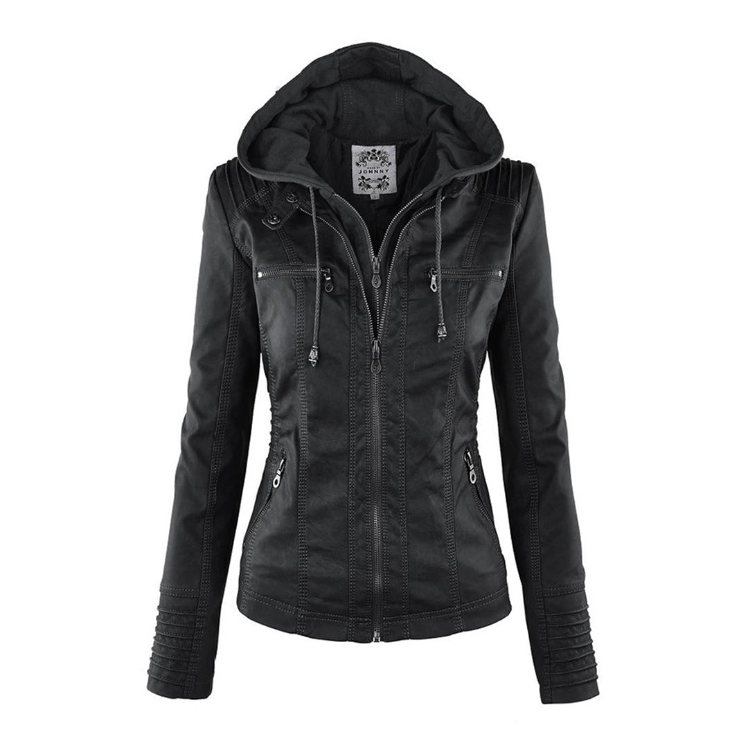 Freya | Giacca in pelle resistente alle intemperie da donna con cappuccio | Tasche