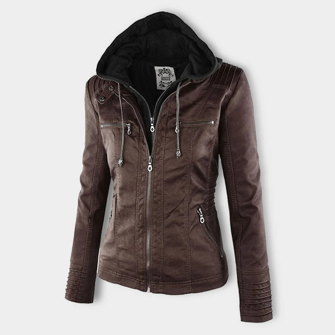 Freya | Giacca in pelle resistente alle intemperie da donna con cappuccio | Tasche