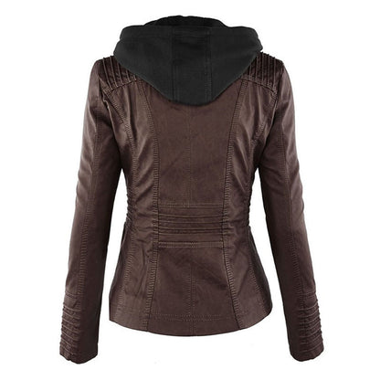 Freya | Giacca in pelle resistente alle intemperie da donna con cappuccio | Tasche