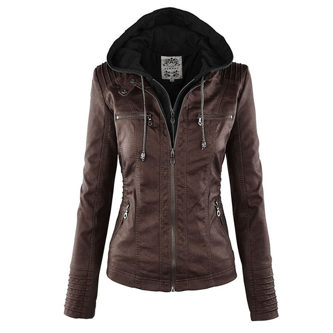Freya | Giacca in pelle resistente alle intemperie da donna con cappuccio | Tasche